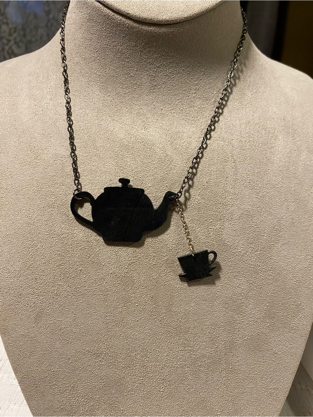 Black Teapot and Teacup Necklace